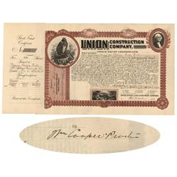 Union Construction Company Issued To And Signed By W.c. Proctor
