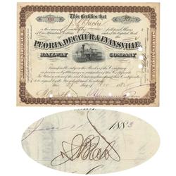 Peoria, Decatur & Evansville Railway Co. Issued To And Signed By Jules Bache