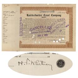 Knickerbock Trust Co. Bond Signed By H.p. Whitney