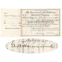 The Drummond And Philipsburg Railroad Company Issued To And Signed By A.b. Hammond