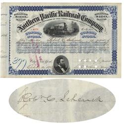 Northern Pacific Issued To And Signed On Verso By Robert C. Schenck