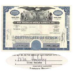 Pan American World Airways Issued To And Signed On Accompanying Stock Receipt By Lisa Halaby, Queen 