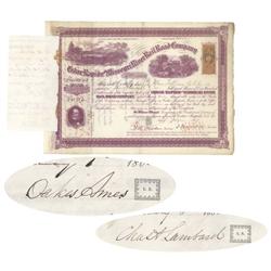 Cedar Rapids & Missouri River Rail Road Co. Signed By Oakes Ames And Charles A. Lambard On Attached 