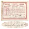 Image 1 : Montana Union Railway Co. Stock Issued To And Signed On Verso By Oliver Ames 2nd