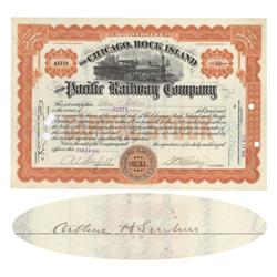 Chicago, Rock Island & Pacific Railway Co. Issued To And Signed On Verso By Arthur H. Scribner
