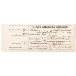 Troy, Salem & Rutland Rail Road Company Transfer Certificate Signed By Jay Gould