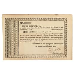 Unissued Columbia Turnpike Roads Company Signed By Daniel Carroll Of Dudington As President