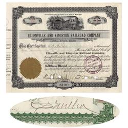 Ellenville & Kingston Rr Co. Stock Issued To And Signed On Verso By Charles S. Mellen