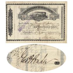 High Bridge Railroad Company Stock Issued to and Signed on Verso by George F. Baker