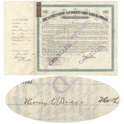 San Francisco & San Joaquin Valley Railway Company Stock Issued to and Signed on Verso by Henry L. D