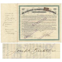 San Francisco & San Joaquin Railway Company Stock Signed by Joseph Britton