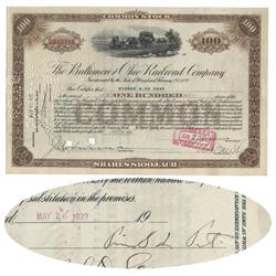 B & O Railroad Stock Certificate Issued To And Endorsed On Verso By Pierre S. DuPont
