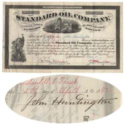 Standard Oil Company Stock Certificate Issued To And Endorsed on Verso By Original Partner, Clevelan