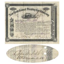 New York Central Sleeping Car Company Stock Issued to William H. Vanderbilt and Endorsed on Verso by