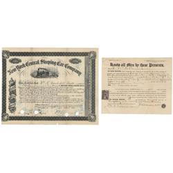New York Central Sleeping Car Company Stock Issued to and Signed on Accompanying Proxy Document By W