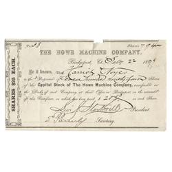 A Rare Early Stock Certificate of The Howe Machine Company Stock Signed by Elias Howe’s Early Partne