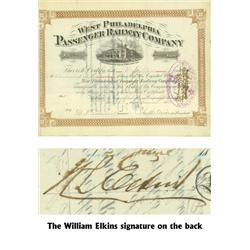 A West Philadelphia Passenger Stock Signed By Peter Widener And Issued To And Signed By William Elki