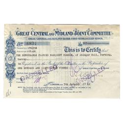 Great Central & Midland Joint Committee Stock Issued to Frances Margaret Farrer