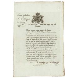 An Early French Coal Mining Stock - Fosses A Charbon De Mr. Le Marquis De Traisnel