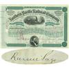 Northern Pacific Railroad Stock Issued To And Signed On Verso By Russell Sage