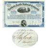Northern Pacific Railroad Stock Issued To And Signed On Verso By Jay Cooke
