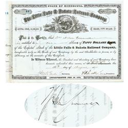The Little Falls & Dakota RR Co. Issued To And Signed By William Cromwell