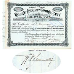 Rocky Fork And Cooke City RW Co. Issued To And Signed By William N. Cromwell
