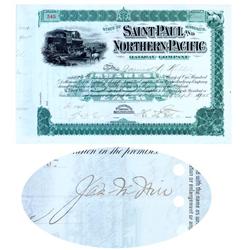Saint Paul And Northern Pacific RW Co. Issued To And Signed By James N. Hill