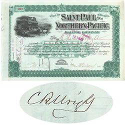 Saint Paul And Northern Pacific RW Co. Issued To And Signed By Charles B. Wright