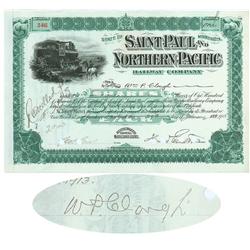 Saint Paul And Northern Pacific RW Co. Issued To And Signed By  William P. Clough
