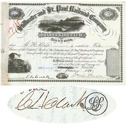 Stillwater And St. Paul RR Co. Issued To And Signed By C.H. Clark