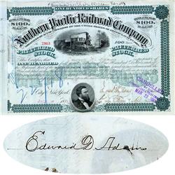 Northern Pacific Railroad Company - Issued To And Signed On Verso By Edward D. Adams