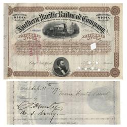Northern Pacific Railroad Stock Endorsed on Verso As A Witness by Union General David Hunter