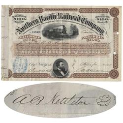 Northern Pacific Railroad Stock Issued to and Endorsed on Verso by Union General A. B. Nettleton 