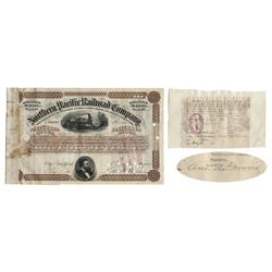 Northern Pacific Railroad Stock Issued to and Signed on the Stub by Admiral Andrew A. Harwood