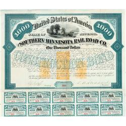 Rare Southern Minnesota Railroad Bond With Three Imprinted Revenues