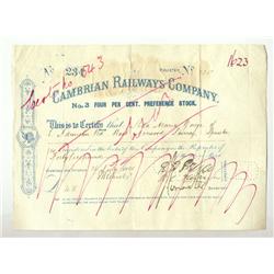Cambrian Railways Company No. 3 Four Per Cent Preference Stock