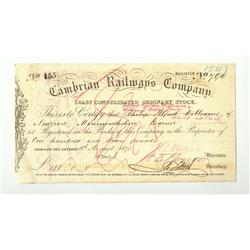 Cambrian Railways Company Coast Consolidated Ordinary Stock