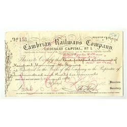 Cambrian Railways Company Ordinary Capital No. 1 Stock