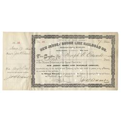 Very Scarce New Jersey Shore Line Railroad stock transferred on verso to Cornelius Vanderbilt, Chaun