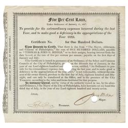 Early Philadelphia Bond Scarce Variety Of The Corporation Of The City Of Philadelphia 