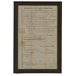 Early Stock Certificate For The Londonderry Turnpike Corporation