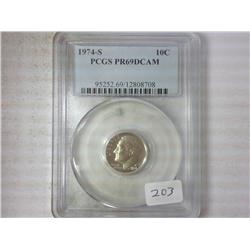 1974-S Roosevelt Dime PCGS PR69DCAM