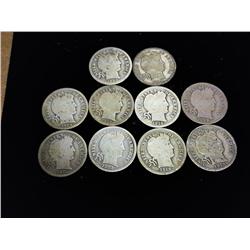 10 Assorted Barber Dimes