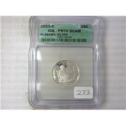 2003-S Silver Alabama Quarter ICG PR70DCAM