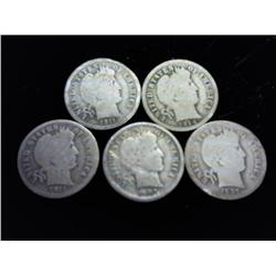5 Assorted Barber Dimes