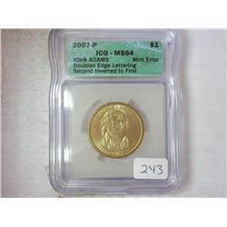 Error 2007-P Adams $ Doubled Edge Lettering