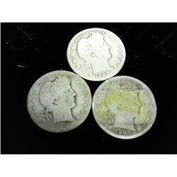 3 Assorted Barber Quarters