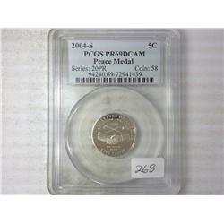 2004-S Peace Medal Nickel PCGS PR69DCAM