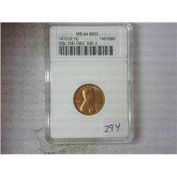 Error 1972-D Double Die Obv. Die 2 ANACS MS64 RED